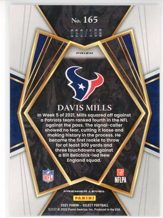 Davis Mills 2021 Panini Select Red/Blue Prizm Rookie Card #165