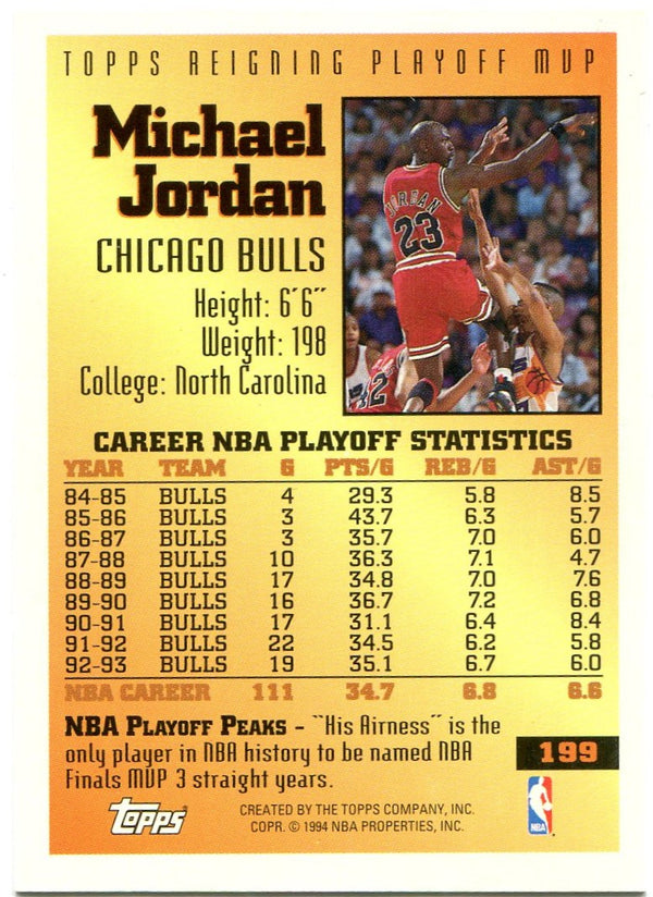 Michael Jordan Topps Gold Reigning Playoff MVP