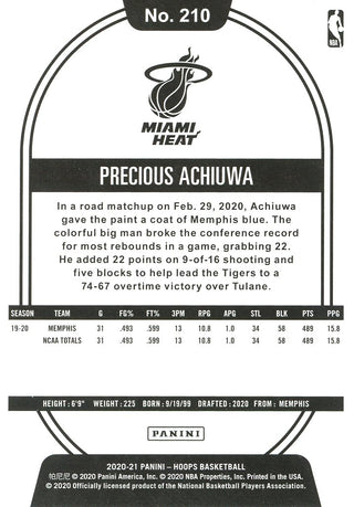 Precious Achiuwa 2020 NBA Hoops Rookie Card