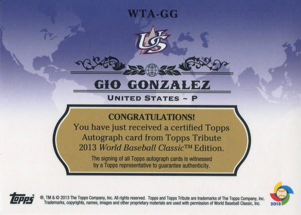 Gio Gonzalez 2013 Topps Autographed Card