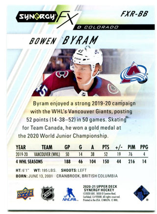 Bowen Byram Upper Deck Synergy FX Rookie 2020 184/749