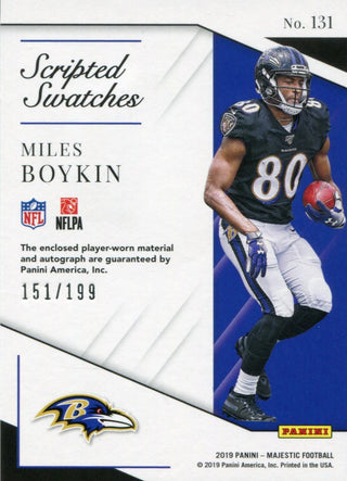 Miles Boykin Autographed 2019 Majestic Patch Relic Rookie Card 151/199