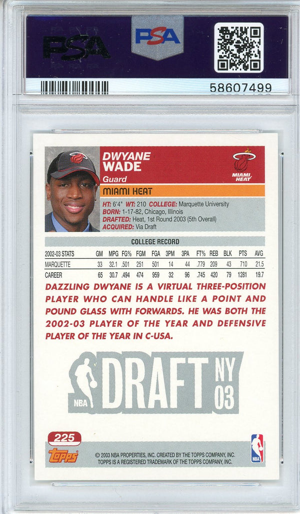 Dwyane Wade 2003 Topps Rookie Card #225 (PSA NM-MT 8)