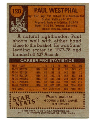 Paul Westphal 1978 Topps #120 Card