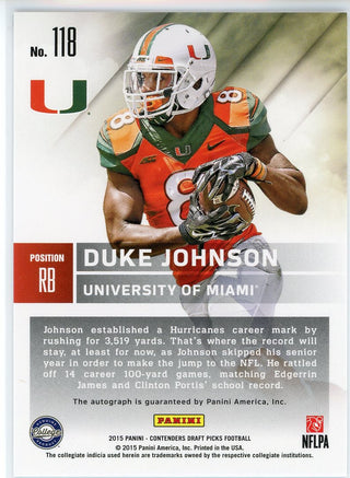 Duke Johnson Autographed 2015 Panini Contenders Draft Picks Rookie Card