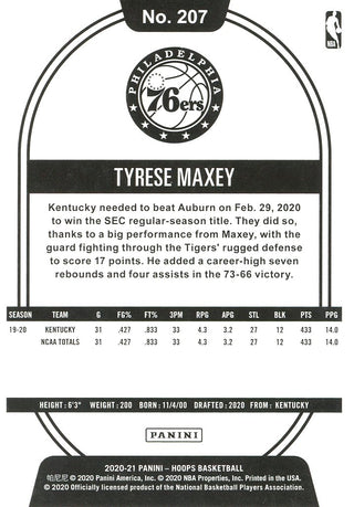 Tyrese Maxey 2020 NBA Hoops Rookie Card