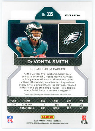 DeVonta Smith Autographed 2021 Panini Prizm Disco Prizm Rookie Card #335