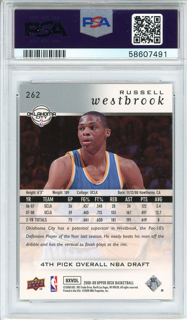 Russell Westbrook 2008 Upper Deck Rookie Card #262 (PSA NM-MT 8)