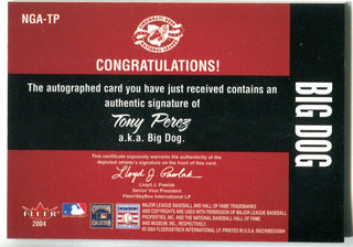 Tony Perez 2004 Fleer Skybox Autographed Card w/ "Big Dog" Inscription #28/99