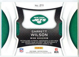 Garrett Wilson Autographed 2022 Panini Certified Freshman Fabrics Rookie Patch Card #211
