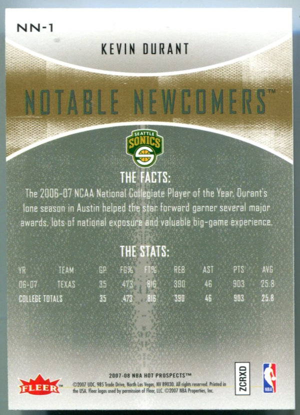 Kevin Durant 2007-08 Fleer Notable Newcomers Rookie Card #NN1