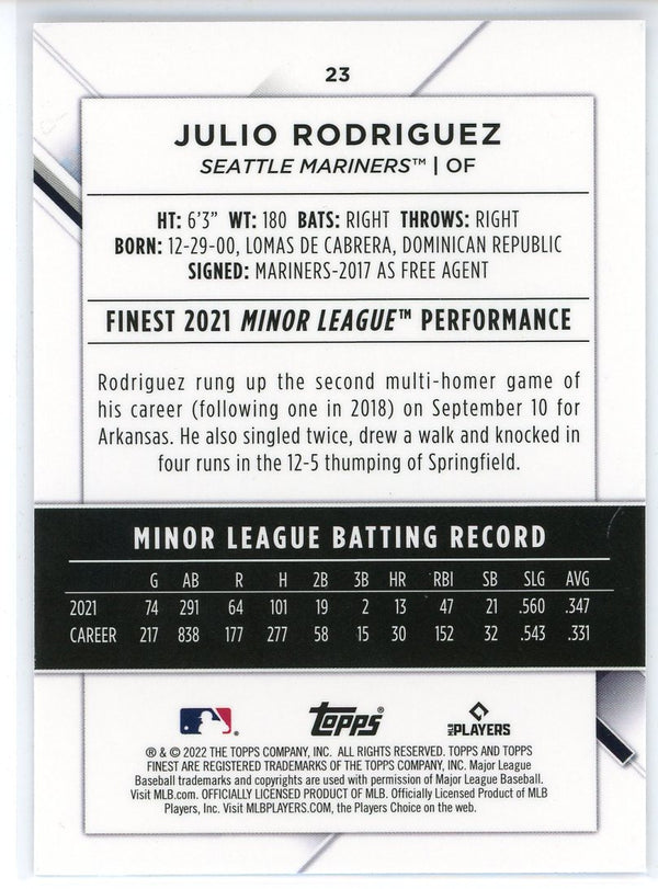 Julio Rodriguez 2022 Topps Finest Rookie Card #23