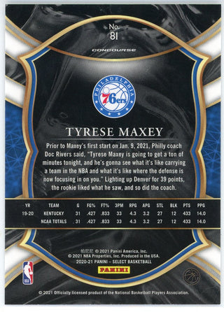 Tyrese Maxey 2020-21 Panini Select Concourse Rookie Card #81