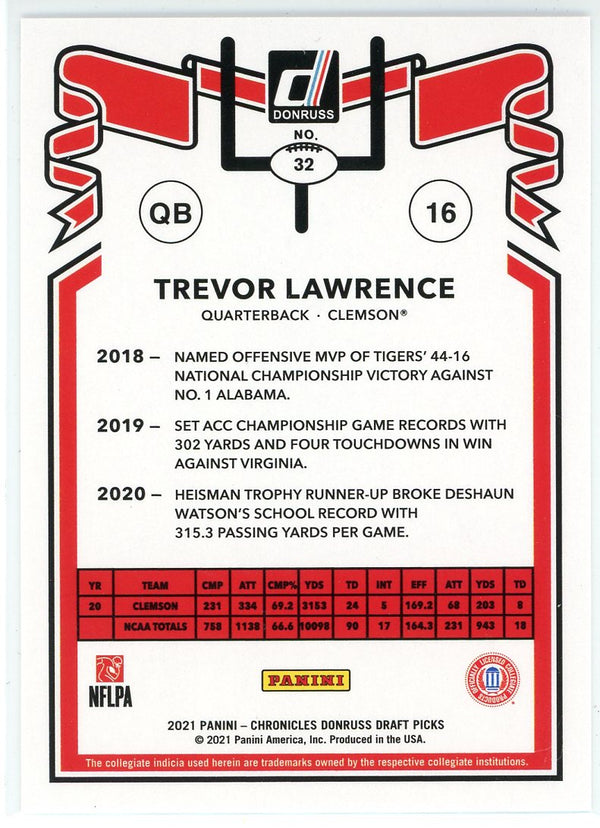 Trevor Lawrence 2021 Panini Chronicles Donruss Draft Picks Rookie Card #32