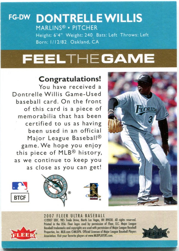 Dontrelle Willis Game Worn Jersey Baseball Card