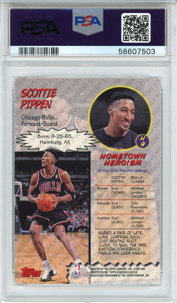 Scottie Pippen 1997 Topps Stadium Club Hardcourt Heroics Card #H9 (PSA NM 7)