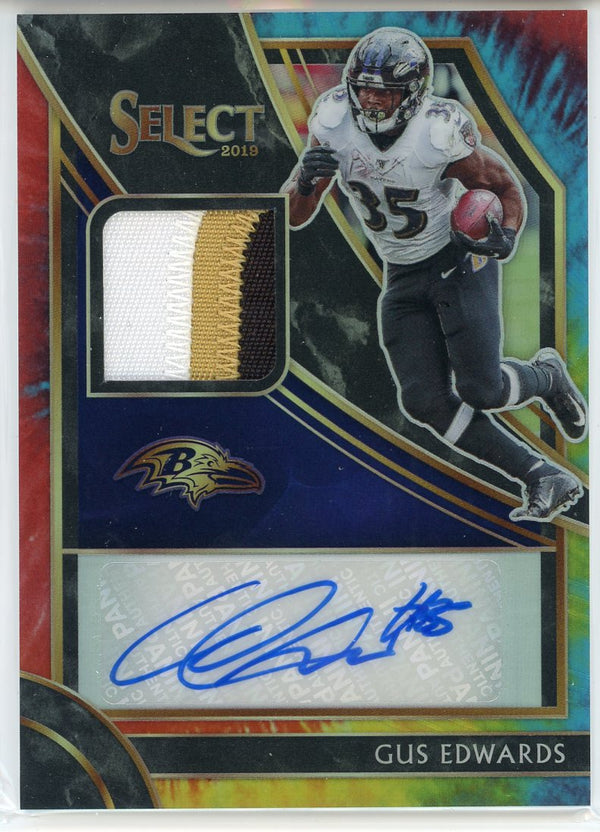 Gus Edwards Autographed 2019 Panini Select Prizm Rookie Jersey Card