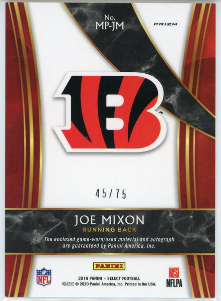 Joe Mixon Autographed 2019 Panini Select Prizm Rookie Jersey Card