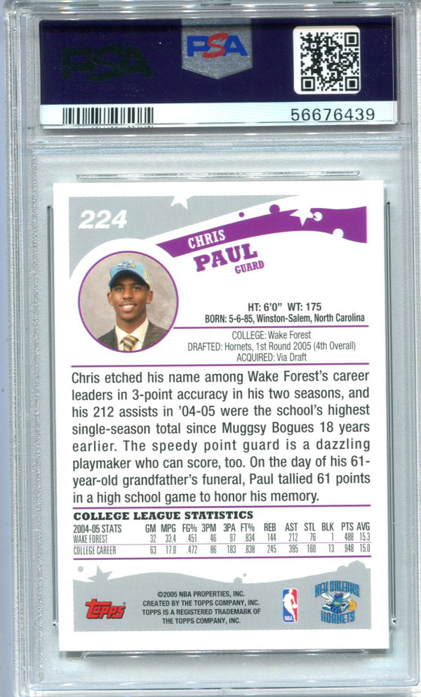 Chris Paul 2005 Topps Rookie Card #224 PSA NM 7 Card