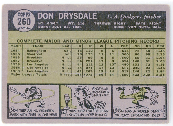 Don Drysdale 1961 Topps Card #260