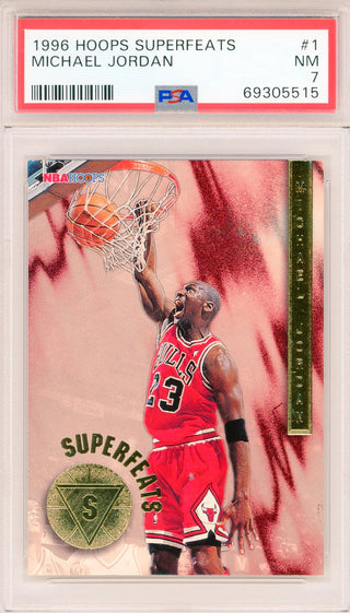 Michael Jordan 1996 Hoops Superfeats Card #1 (PSA NM 7)