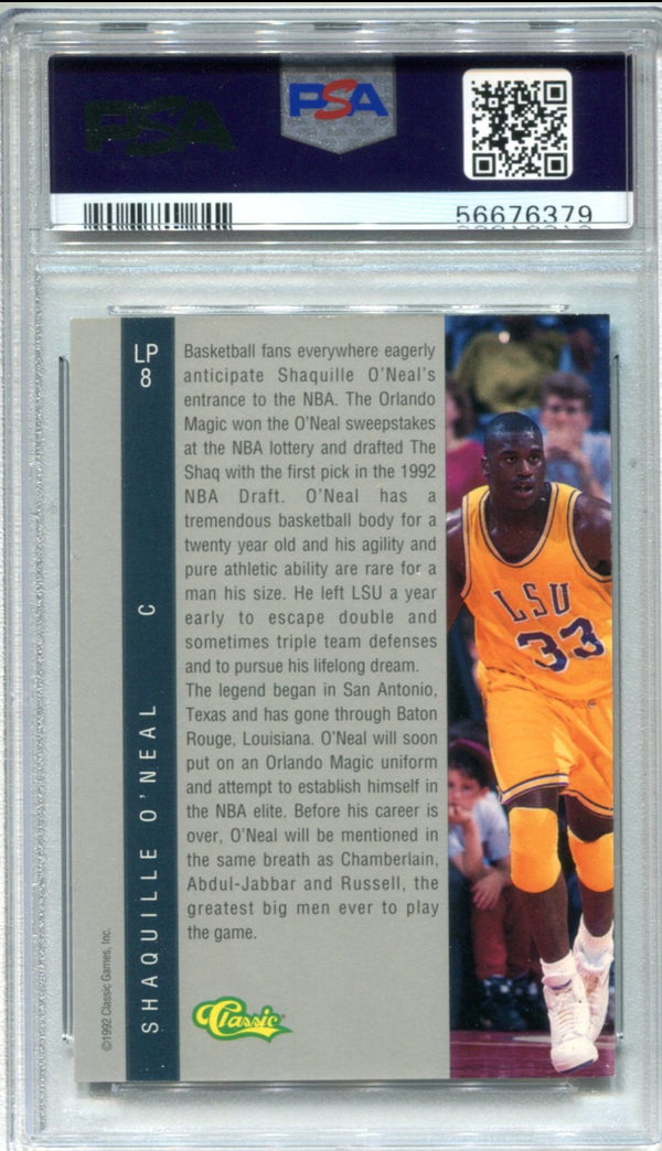 Shaquille O`Neal 1992 Classic 4 Sport #LP8 PSA Mint 9 Card