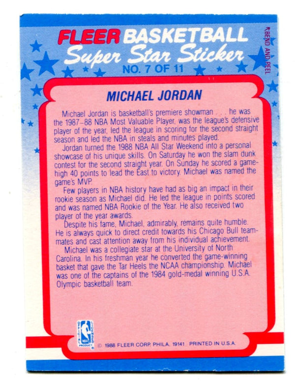 Michael Jordan 1988 #7 Fleer Super Star Sticker Card
