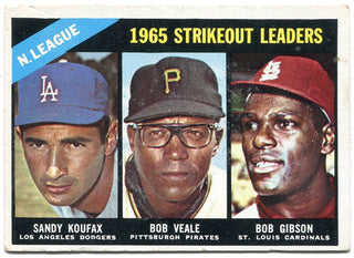 1966 Topps N.L.Strikeout Leaders Koufax Veale Gibson Card