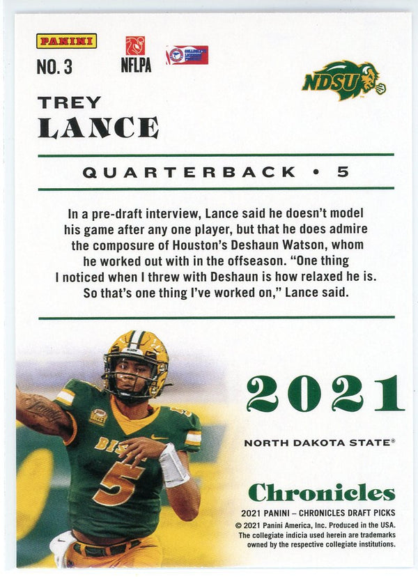 Trey Lance 2021 Chronicles Draft Picks Rookie Card #3