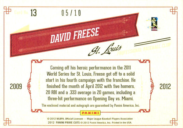 David Freese 2012 Panini Prime Cuts Autographed Card #5/10