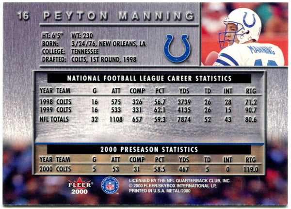 Peyton Manning Fleer Metal 2000 #16