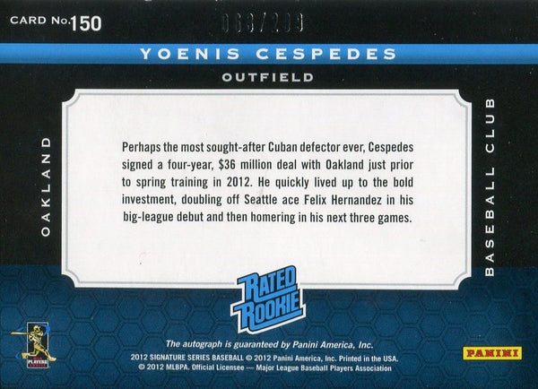 Yoenis Cespedes 2012 Panini Rated Rookie Patch/Autographed Card