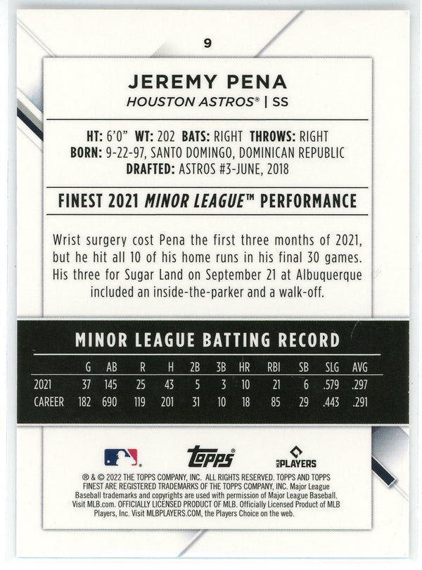 Jeremy Pena 2022 Topps Finest Rookie Card #9