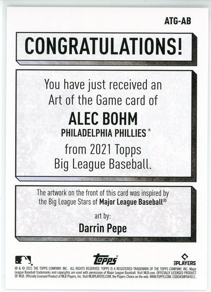 2021 TOPPS BIG LEAGUE BASEBALL ALEC BOHM ART OF THE GAME ROOKIE CARD