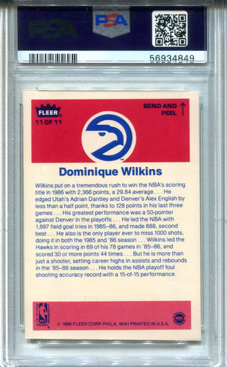 Dominique Wilkins 1986 Fleer Sticker #11 PSA NM-MT 8 (ST) Card