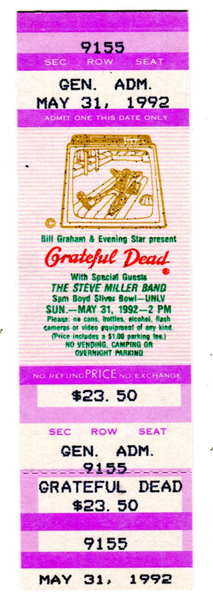 Grateful Dead with Steve Miller Band May 31,1992 Full Concert Ticket
