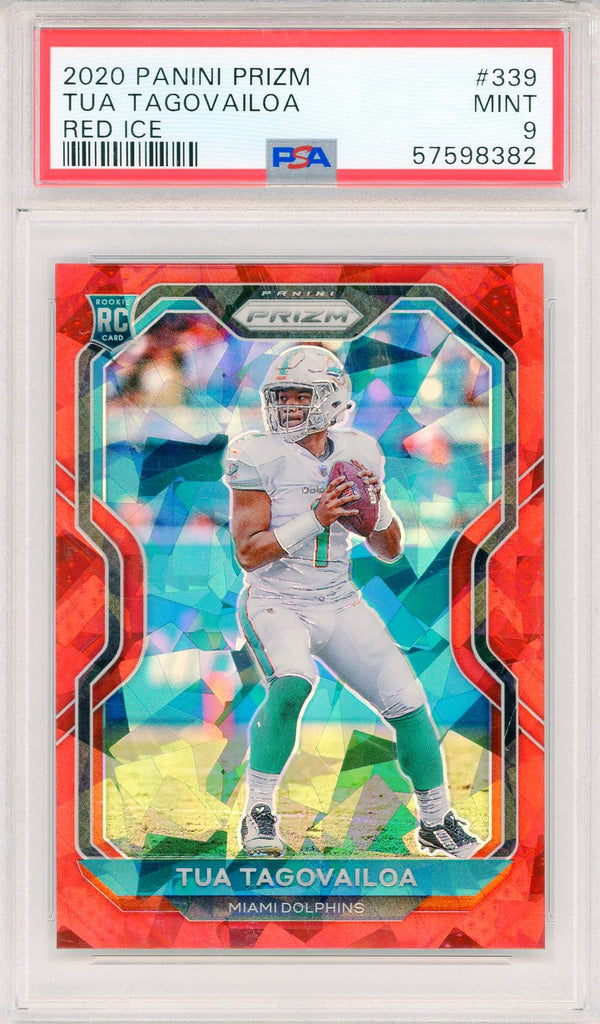 Tua Tagovailoa 2020 Panini Prizm Red Cracked Ice Prizm Rookie Card #339 (PSA Mint 9)