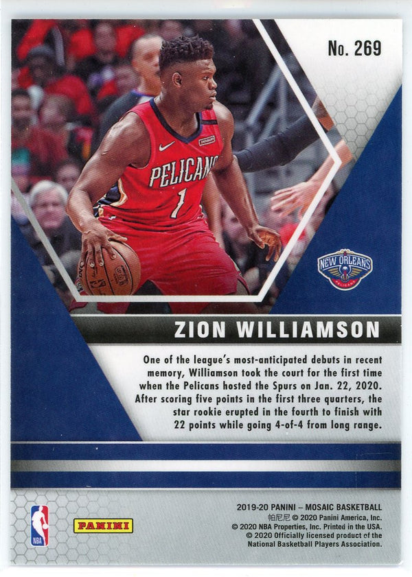 Zion Williamson 2019-20 Panini Mosaic NBA Debut Rookie Card #269