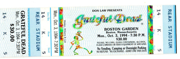 Grateful Dead Boston Garden Oct 3,1994 Full Concert Ticket