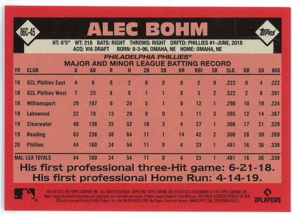 Alec Bohm 2021 Topps Rookie Card #86C-45