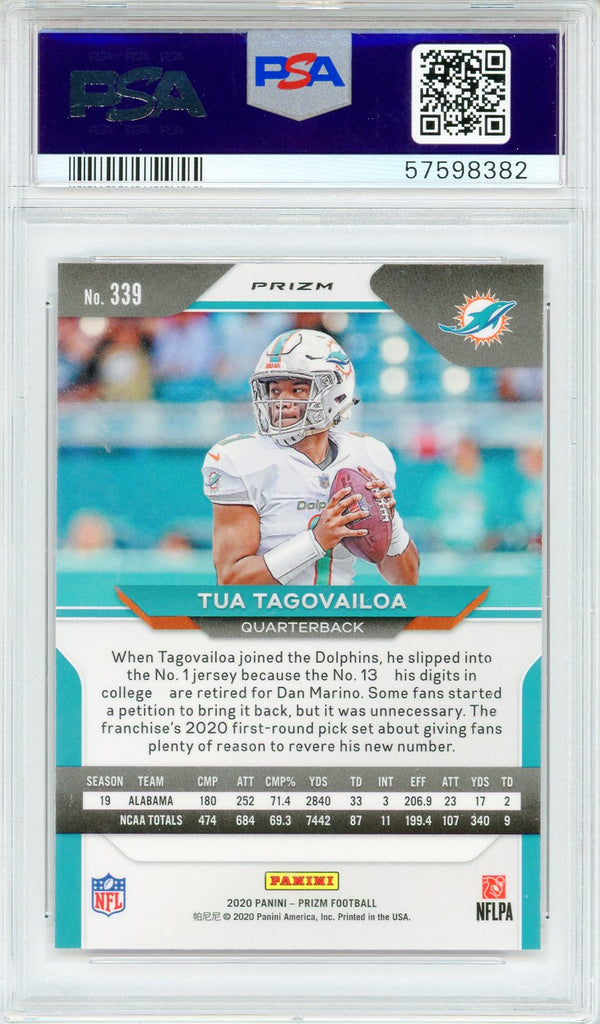 Tua Tagovailoa 2020 Panini Prizm Red Cracked Ice Prizm Rookie Card #339 (PSA Mint 9)