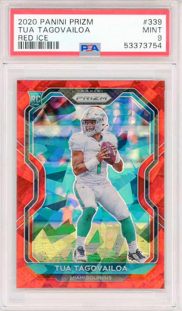 Tua Tagovailoa 2020 Panini Prizm Red Cracked Ice Prizm Rookie Card #339 (PSA Mint 9)