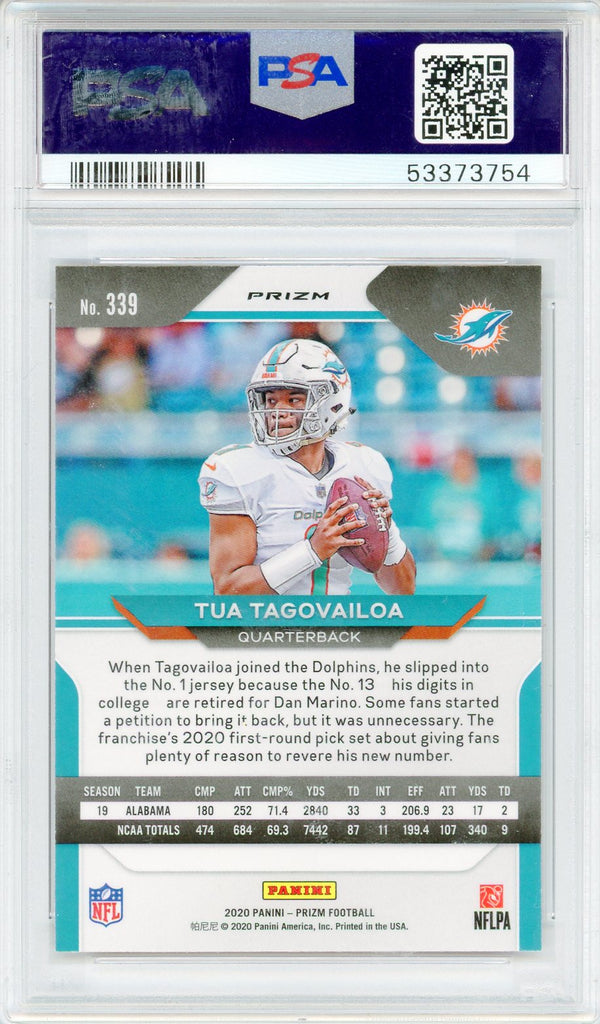 Tua Tagovailoa 2020 Panini Prizm Red Cracked Ice Prizm Rookie Card #339 (PSA Mint 9)