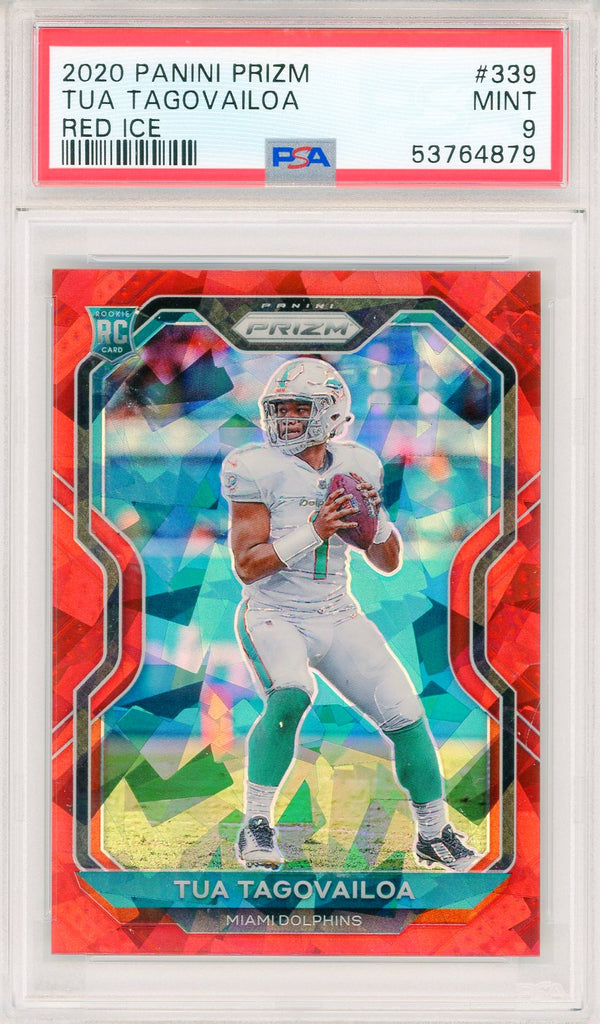 Tua Tagovailoa 2020 Panini Prizm Red Cracked Ice Prizm Rookie Card #339 (PSA Mint 9)