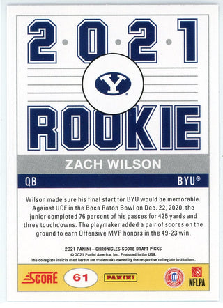 Zach Wilson 2021 Panini Chronicles Score Rookie Card #61