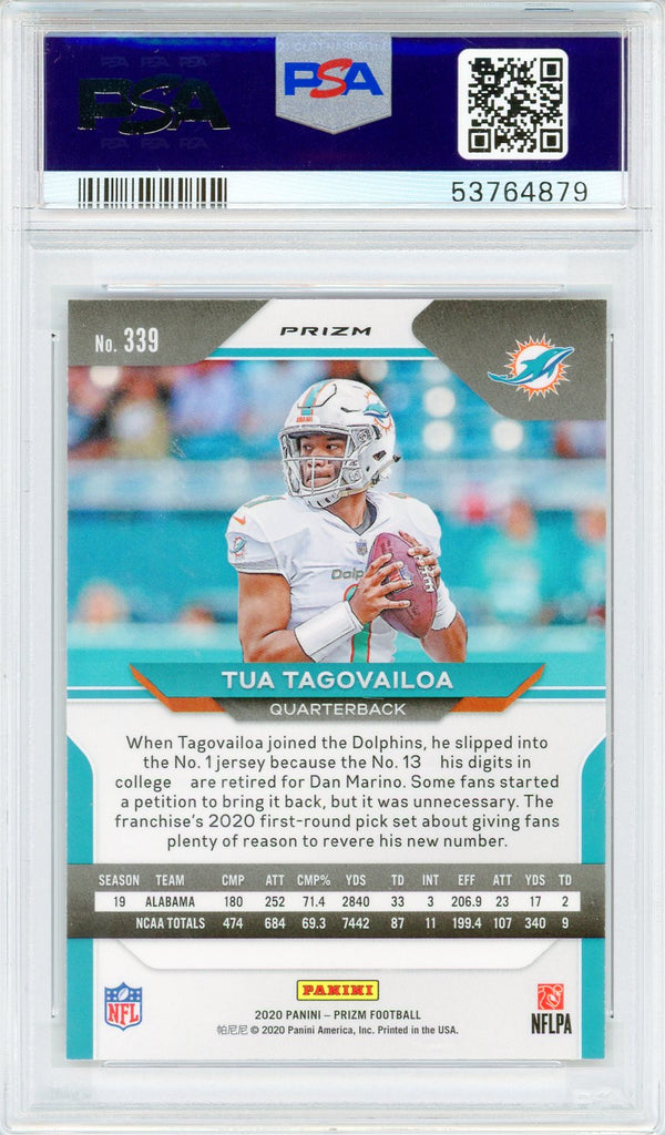 Tua Tagovailoa 2020 Panini Prizm Red Cracked Ice Prizm Rookie Card #339 (PSA Mint 9)