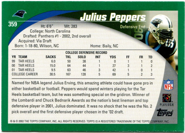Julius Peppers Topps 2002 Rookie Card