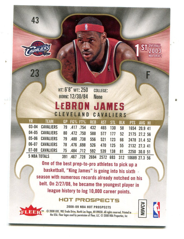 Lebron James 2008-09 Fleer Hot Prospects #43 Card