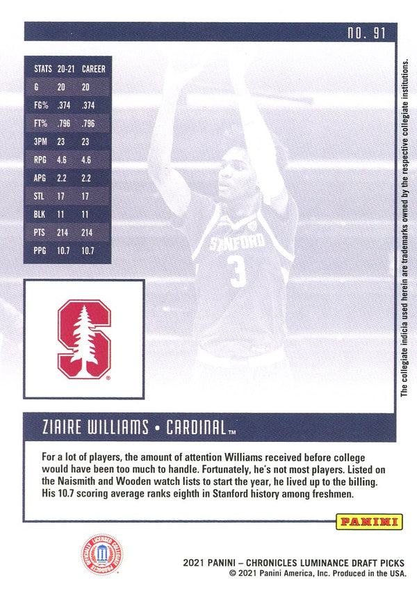 Ziaire Williams 2021 Luminance Rookie Card