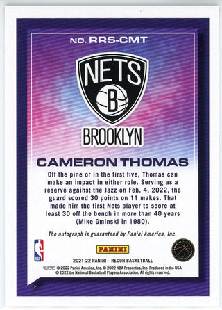 Cameron Thomas Autographed 2020-21 Panini Recon Rookie Card #RRS-CMT